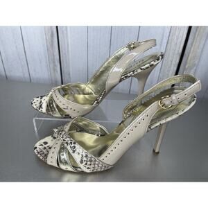 Guess Cream Gold Studded High Heels Size 9 Snakeskin Patent Leather